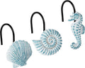Sunlit Seashells Decorative Shower Curtain Hooks, Aqua Blue Ocean Creatures by Sunlit