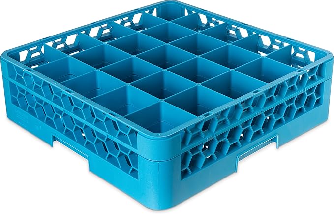 Carlisle FoodService Products Opticlean 25-Compartment Glass Rack with 1 Extender, Blue , 5.56"
