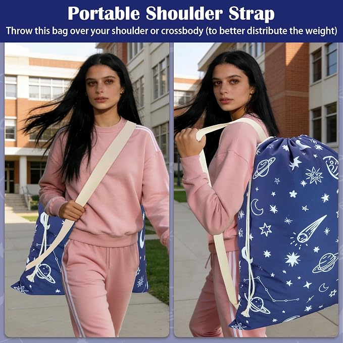 Canvas Laundry Bag with Shoulder Strap, Large Drawstring - Image 5