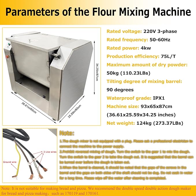 75L Commercial Dough Mixer Stainless Steel Electric Flour Mixing Machine 220V 4KW, Heavy Duty Large Capacity Dough Spiral Kneading Machine with 90 Degree Tilt Bucket for Restaurant Canteen
