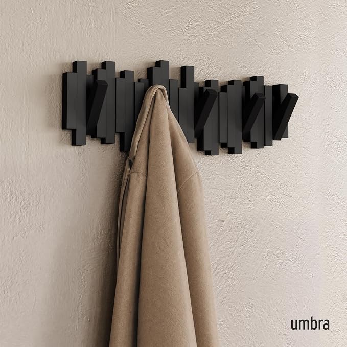 Umbra Sticks Wall Mount Coat Rack, 5 Hook Retractable Pegs, sculptural modern - Image 2
