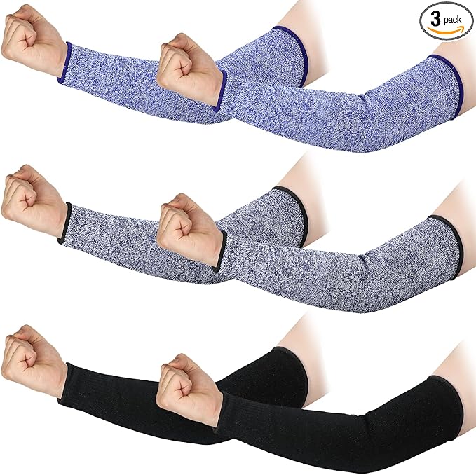 Sintege 3 Pairs Arm Protectors for Thin Skin and Bruising Cut Resistant Forearm Sleeve Level 5 Arm Burn Protection Sleeve (Light Blue, Dark Blue, Black,15.8 Inch)