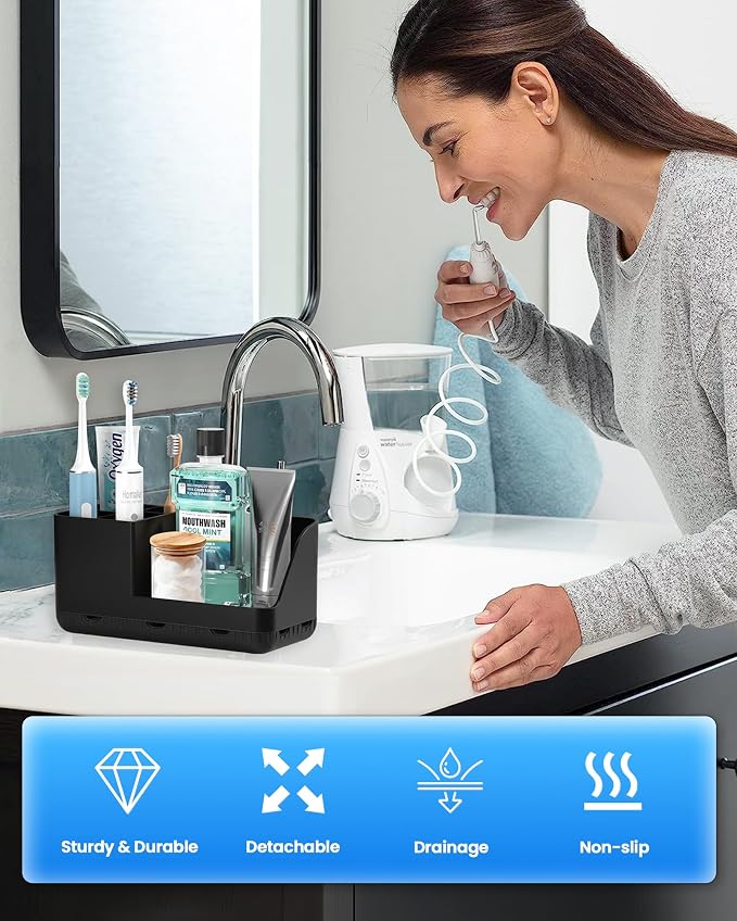 Toothbrush Holder Bathroom Counter Organizer & Storage Detachable | Anti-Slip - Image 6