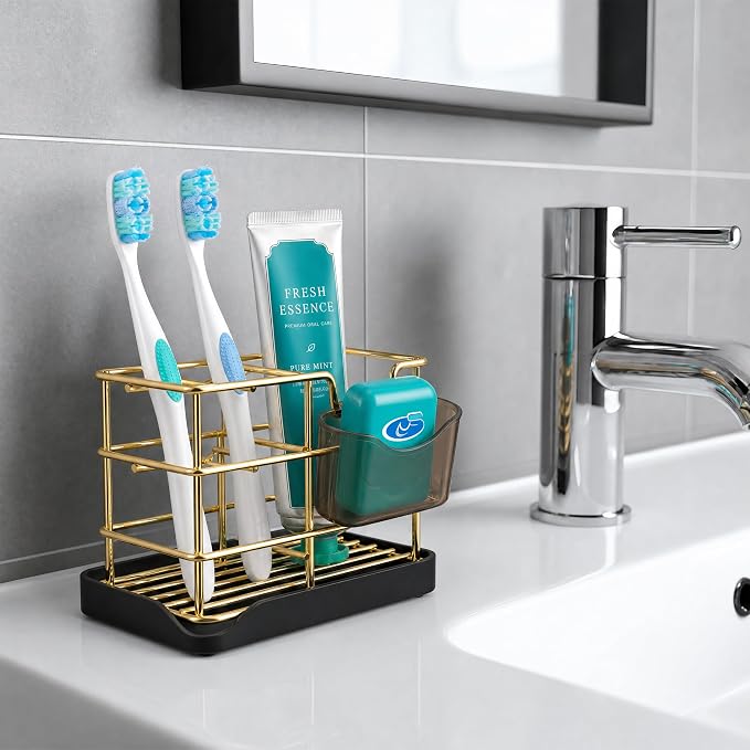 HBlife Toothbrush Holders for Bathrooms Gold, Small Stainless Steel Bathroom - Image 6