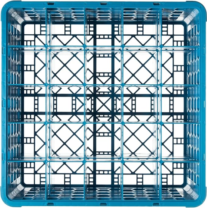 Carlisle FoodService Products OptiClean Plastic 25-Compartment Divided Glass Rack, Blue, 8.72"