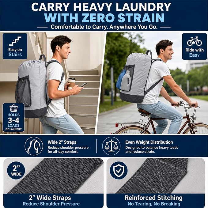 Backpack Laundry Bag, Durable polyster Laundry Backpack Bag - Image 6