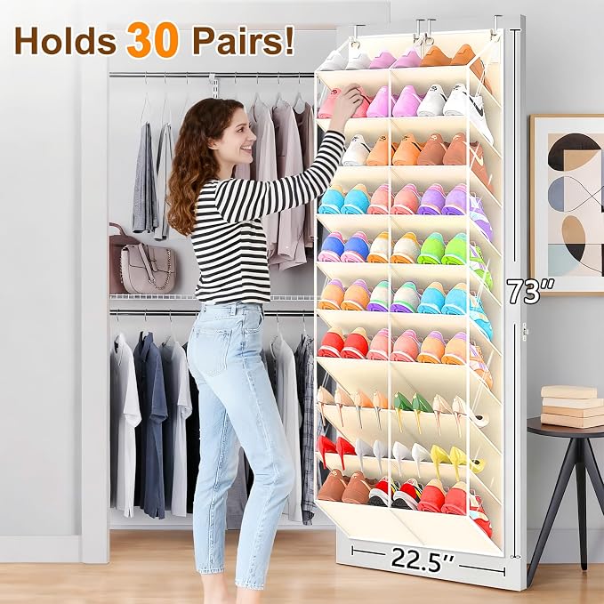 20-30 Pairs Over the Door Shoe Organizer, 10-Tier Door Shoes Rack, Handing - Image 2
