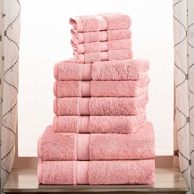 Superior Egyptian Cotton Ultra Plush & Absorbent, 10 Piece Set, Tea Rose | by SUPERIOR