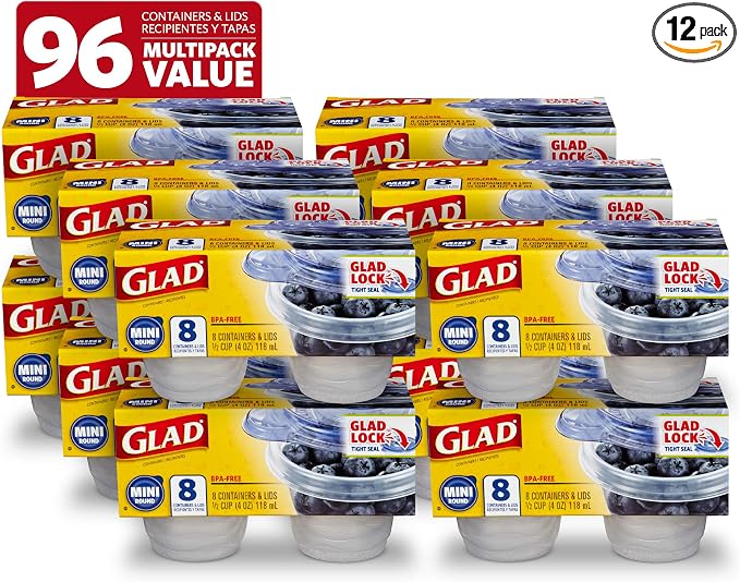 Glad GladWare Mini Round Food Storage Containers, 4 Oz, lock-tight seal by GladTrashFoodStorage