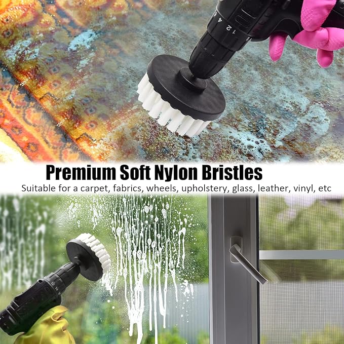 8 Pack Drill Brush Attachment Set, 1/4in Power Scrubber Brush + Extend Long Rod - Image 3