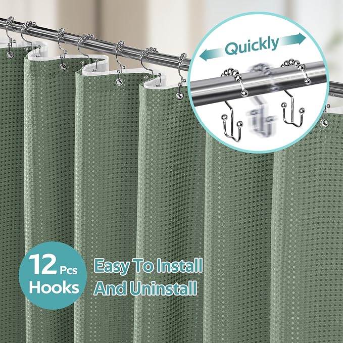 Vipfree 3 in 1 Shower Curtain Set, Waffle Shower Curtain and Liner Set - Image 2