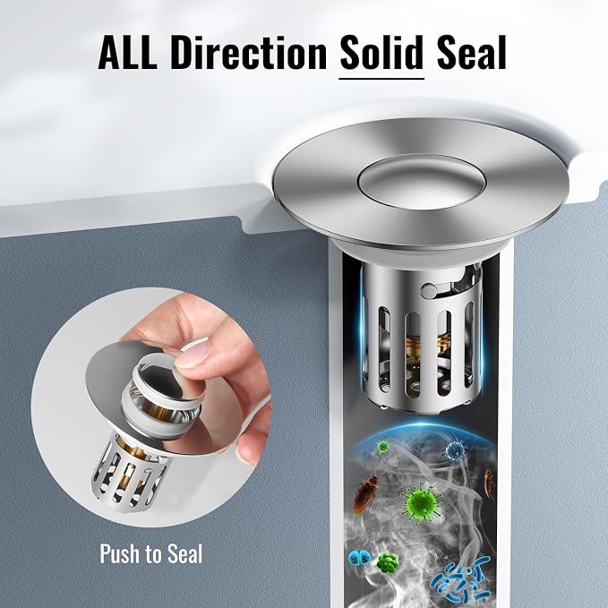 5-in-1 Bathroom Sink Stopper, Anti-Clog Strainer, Odor Blocking & One-Way Flow - Image 6