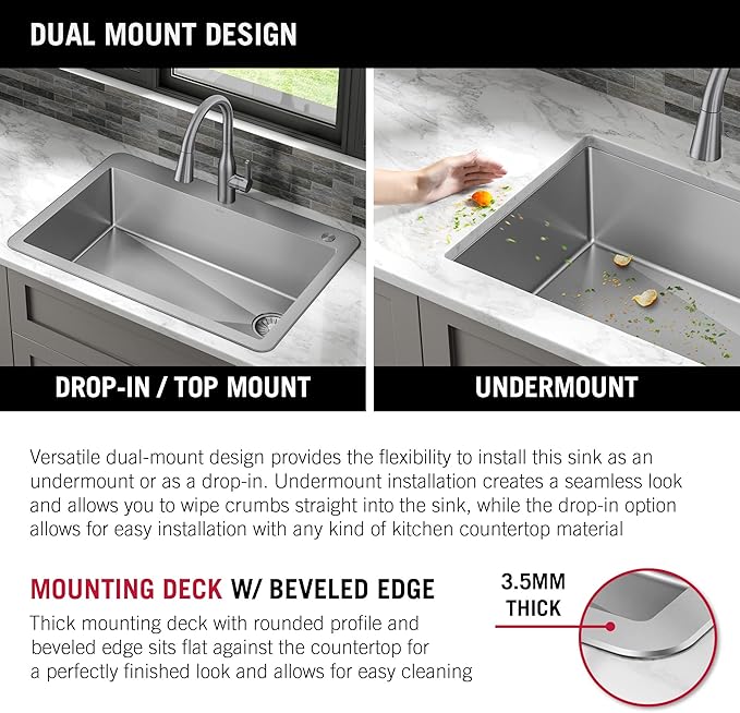DELTA FAUCET Delta Marca 30 inch Drop-In Undermount Stainless Steel Single Bowl Kitchen Sink with Accessories