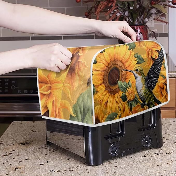 Sunflower Hummingbird Print Toaster Cover 2 Slice for Kitchen Small Appliance Universal Size Bread Maker Dustproof Cover