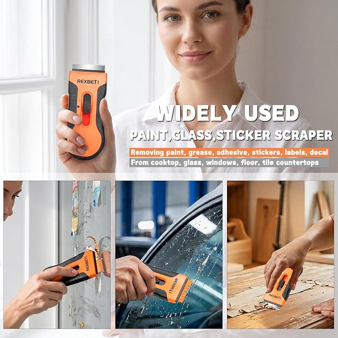 REXBETI Razor Blade Scraper Tool, 4 Pack Windows, Glass Stovetop Scraper | 4 - Image 3