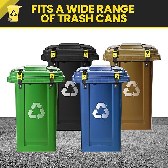 Critter Clips The Original Trash Can Locks for Animals, Easy to Install Bear Proof Trash Can Lock for Outdoor, Heavy Duty Raccoon Proof Garbage Lid Straps with Strong Buckles for Tight Closure, 2PCS