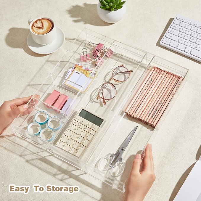 Briwooody Clear Acrylic Drawer Organizer Expandable, 7 Compartments, Medium | - Image 2