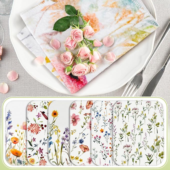 Reusable Kitchen Cloths Cotton Towel, 6 Pack, Wildflowers - Image 5