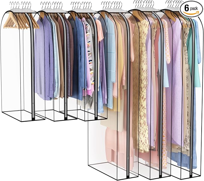 Liuoud Clear Garment Bags for Hanging Clothes 10” Gusseted, 6 Pack, 40”&60” | by Liuoud