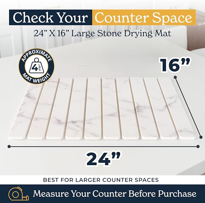 Oleex 3-Pack Stone Dish Drying Mat Set Includes 1 Large 24”x16” & 2 Small 4”x9” - Image 8