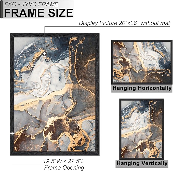 Engineered Wood 20x28 Frame, Black Picture Frame for 20 x 28 Inch Poster Puzzle Photo, Light Weight 20 by 28 Poster Frame with Wood-grain for Wall - 1 Pack/Black/20 x28