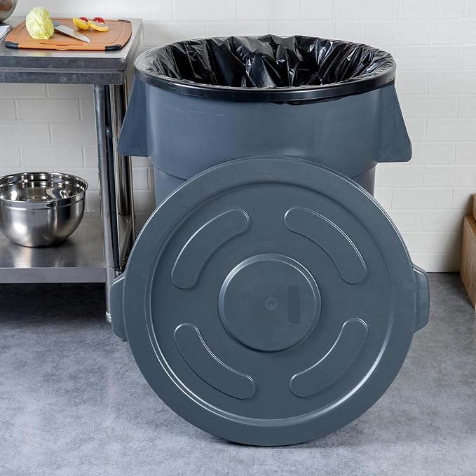 Restaurantware-LID ONLY: RW Clean Waste Container Lid, 1 Round Trash Can Cover - Waste Bin Sold Separately, For 55 Gallon Dustbin, Built-In Handle, Gray Plastic Garbage Can Cover, Heavy-Duty