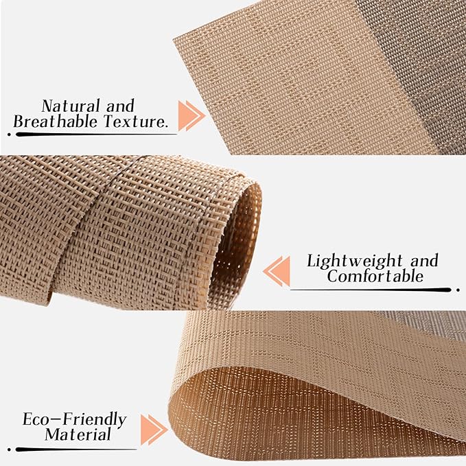 Timeet Placemats Set of 6, Heat Resistant Non-Slip Place Mats for Dining Table, Durable Washable PVC Vinyl Woven Table Mats, Resistant Kitchen Placemats Easy to Clean(Beige & Gray