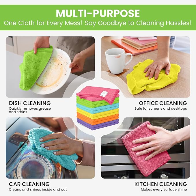 34 Pack Microfiber Cleaning Cloth, 6 Assorted Colors Cleaning Rags - Image 4