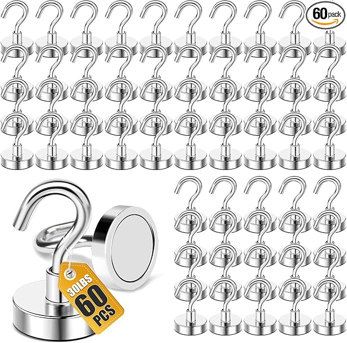 DIYMAG Magnetic Hooks 60pcs 30lbs Cruise Essentials 2026 Magnet Hook by DIYMAG