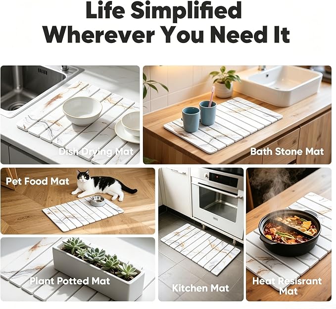 Stone Drying Mat for Kitchen Counter, Quick Diatomaceous Earth Mats for Dishes - Image 7