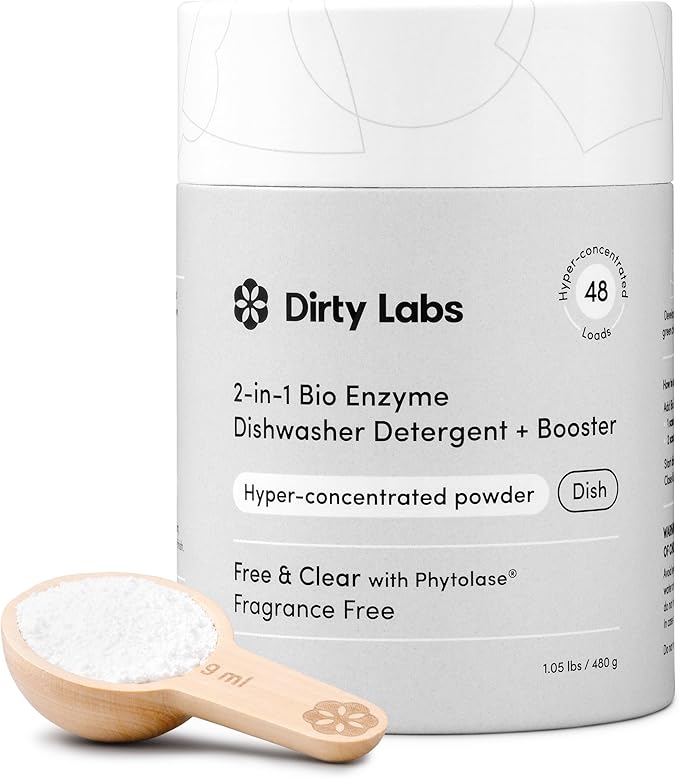 Dirty Labs | Dishwasher Detergent and Booster | Scent Free | 48 Loads (1 lb) | Ultra Clean, Spot Free, Quick Wash Optimized | Hyper Concentrated