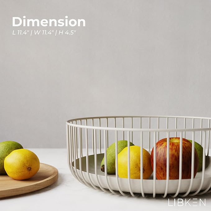 Fruit Basket for Kitchen - Multi-Purpose Stackable Basket with Wooden Lid - Powder Coated Metal and Rubber Wood - Wire Baskets for Organizing - Minimal Design - 4.5x11.4x11.4 - Warm Gray