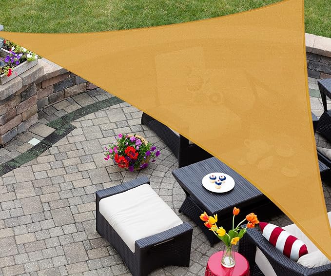 AsterOutdoor Sun Shade Sail Triangle 12' x 12' x 12' UV Block Canopy for Patio Backyard Lawn Garden Outdoor Activities, Sand