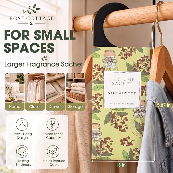Large 12 Packs Sandalwood Hanging Scented Sachets Long-Lasting Closet - Image 2