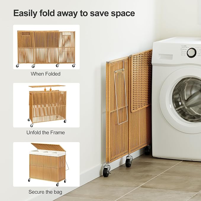 WOWLIVE Laundry Basket 3 Section, Handwoven Laundry Hamper - Image 7