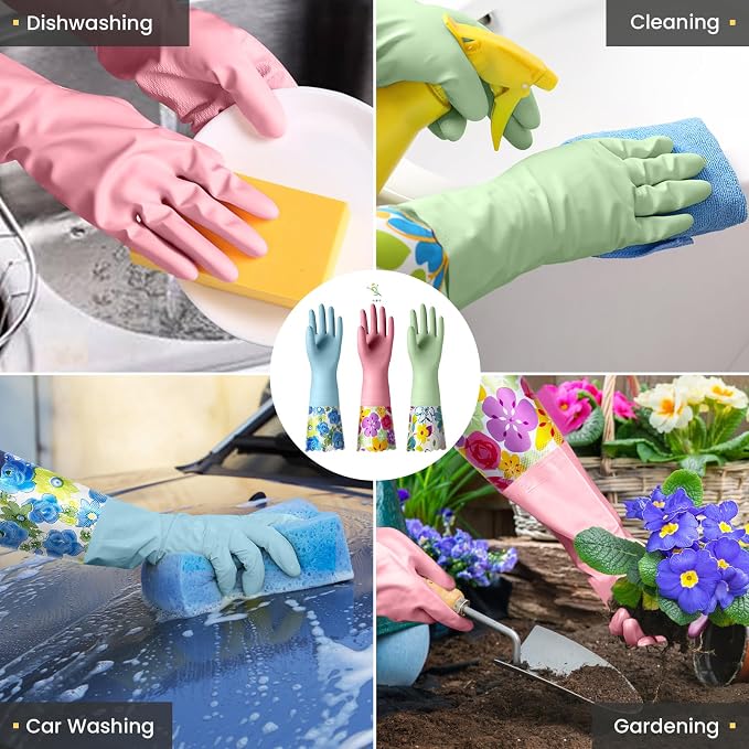 KAQ 3 Pairs Dishwashing Cleaning Gloves, Reusable Long Rubber Gloves - Image 6