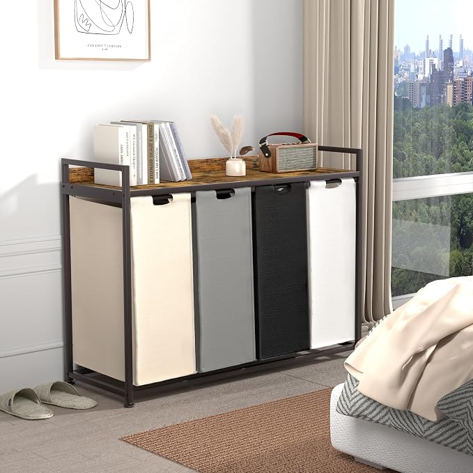 Herture Laundry Hamper with Shelf, Laundry Basket 4 Section, Laundry Sorter - Image 3