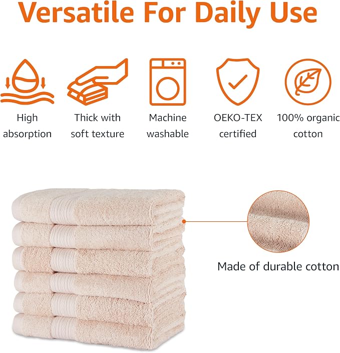 Amazon Basics Fade-Resistant 100% Cotton Hand Towel, Blush Pink - Image 2