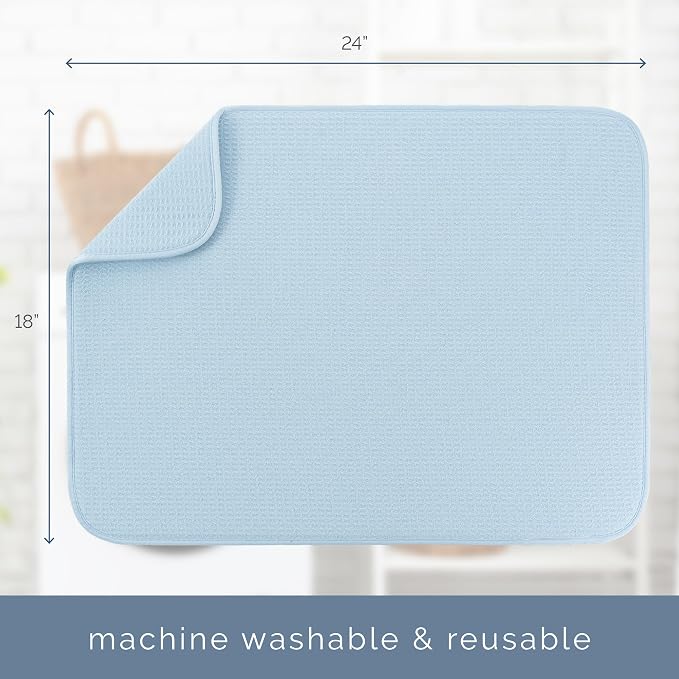 S&T INC. Dish Drying Mat, Sky Blue | Absorbent Microfiber, Extra Large Kitchen - Image 5