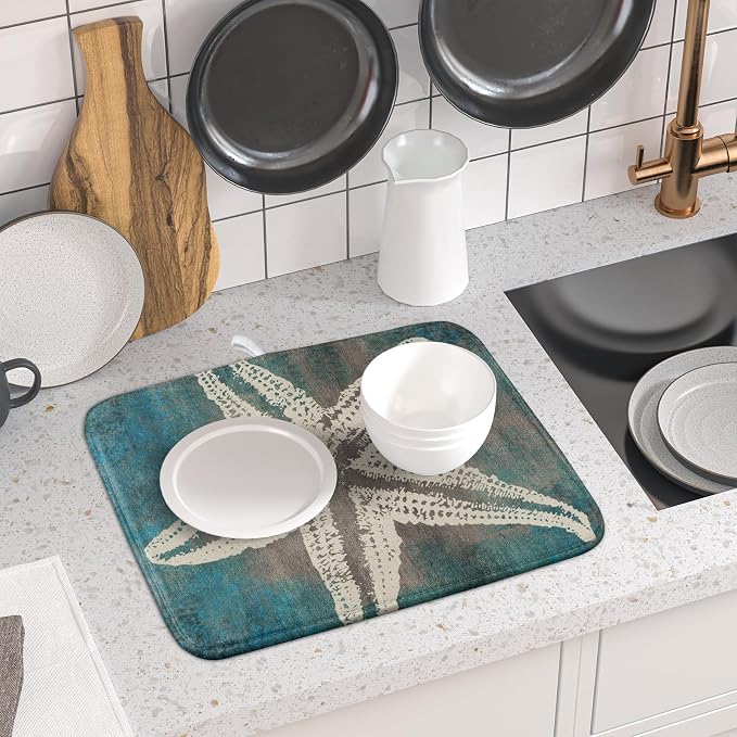 Giwawa Vintage Starfish Dish Drying Mat Coastal Beachy Nautical Drainer Rack - Image 6