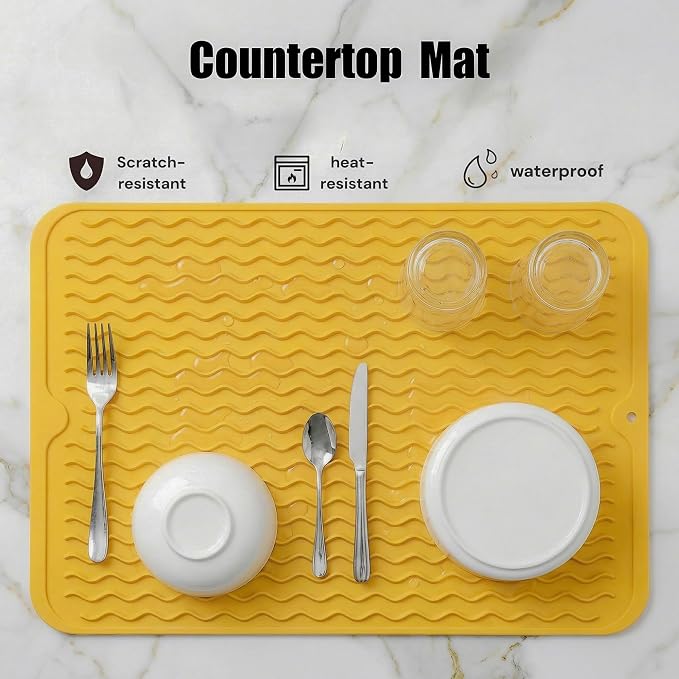 MicoYang Silicone Dish Drying Mat — Quick-Dry Ridges Counter & Sink Pad - Image 2