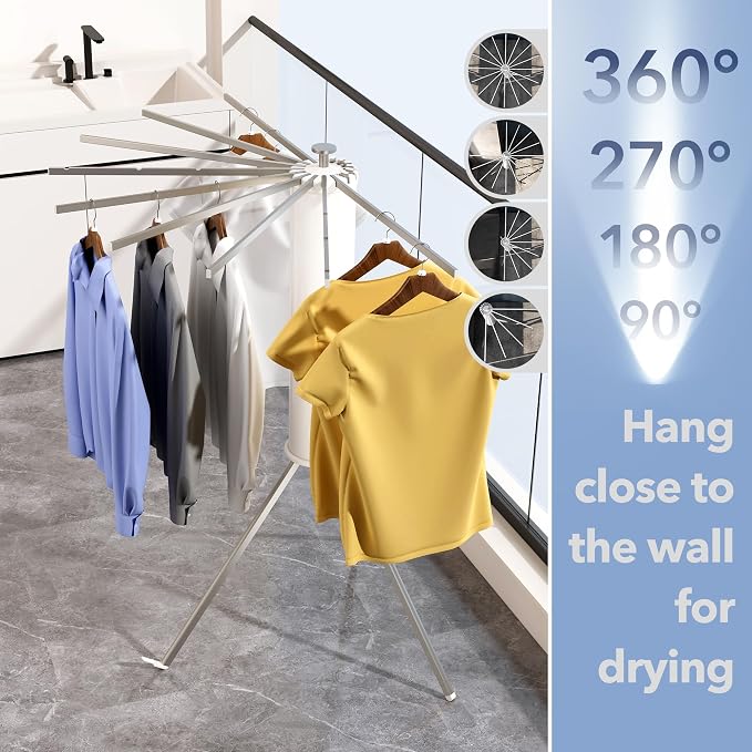 Heavy-Duty Aluminum Tripod Clothes Drying Rack, Reinforced Stable Design - Image 5