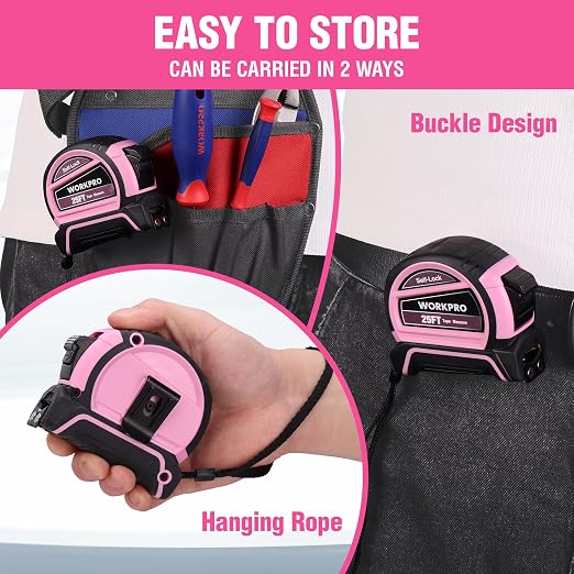WORKPRO 25FT Pink Tape Measure, Dual Lock Measuring Tape - Image 8