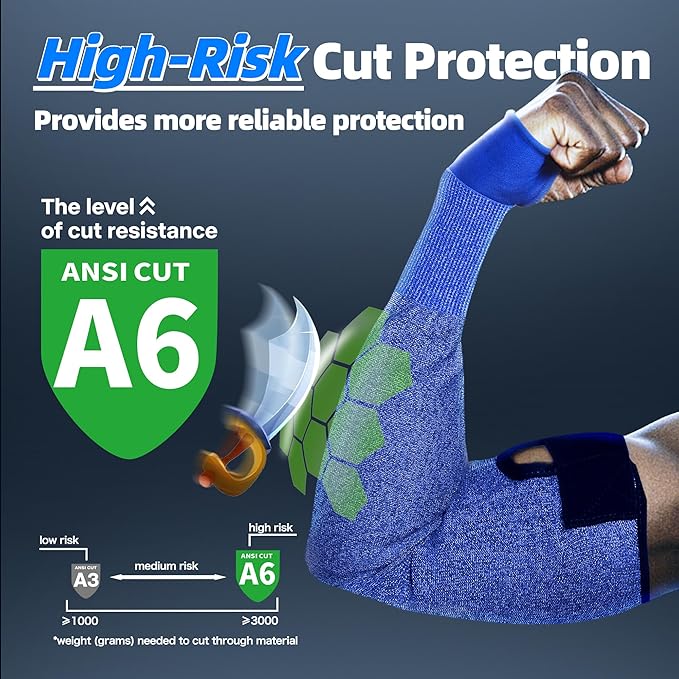 Schwer ANSI A6 Cut Resistant Sleeves, 22 inch Protective Arm Sleeves with Thumb Hole for Arm Work Protection, Arm Guards for Gardening, Cutting Metal, Repairing, Kitchen, Pet Grooming (1 Pair, Blue)