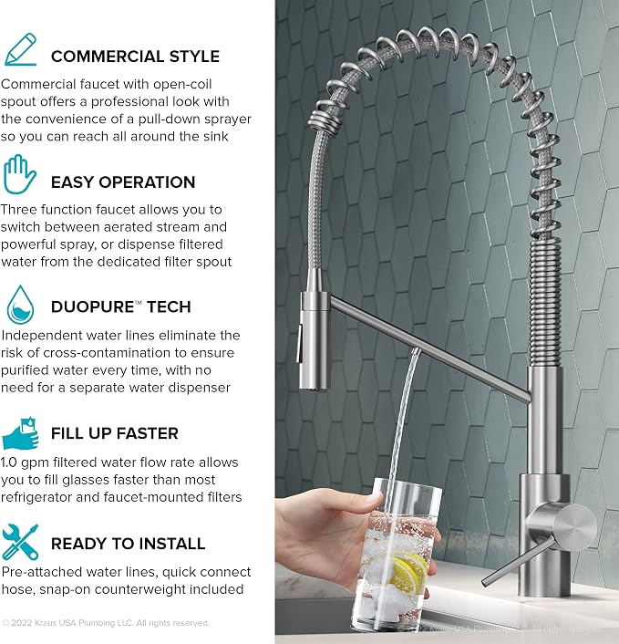 KRAUS Oletto 2-in-1 Commercial Style Pull-Down Single Handle Water Filter - Image 5