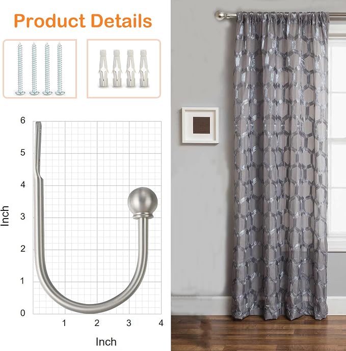 ARNORX Curtain Holdbacks Hooks Solid Steel Hooks Decorative French Ball End - Image 4