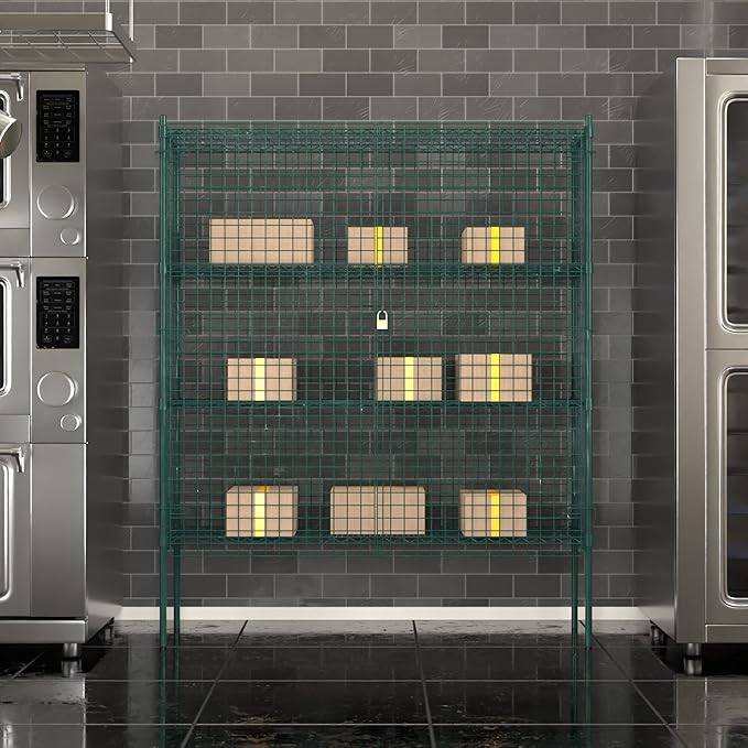 Commercial Grade NSF Listed Metal Wire Mesh Storage Green Epoxy Security Cage Kit 18" x 60" x 74", Perfect for Warehouse, Walk-In Refrigerator, Freezer, Grocery Store, Restaurant