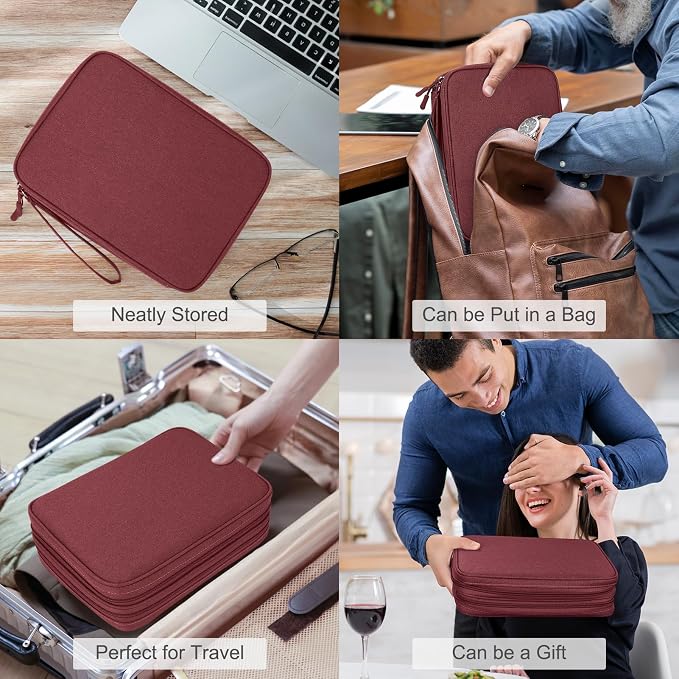 FYY Electronic Organizer, Travel Tech Pouch Bag, Extra Large, Wine Red | Wrist - Image 7