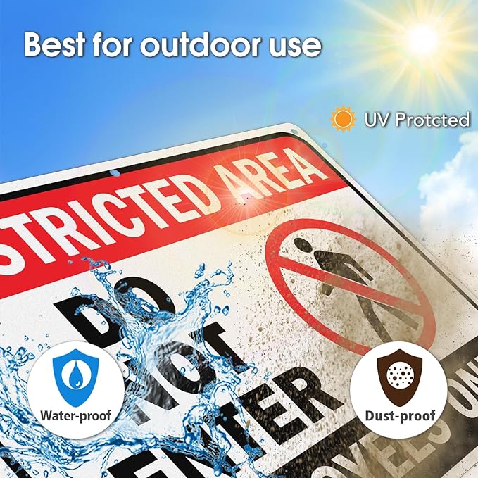 GicnKeuz Large Restricted Area Sign, 14x10 Inches Do Not Enter - Employees Only Signs, Rust Free.40 Reflective Aluminum, Fade Resistant/Waterproof, 6 Pre-drilled Holes (4 Pack)