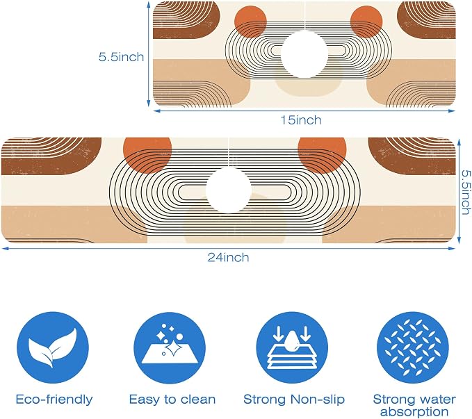 Abstract Minimalistic Geometric Sink Faucet Absorbing Mat Sink Splash Guard - Image 3